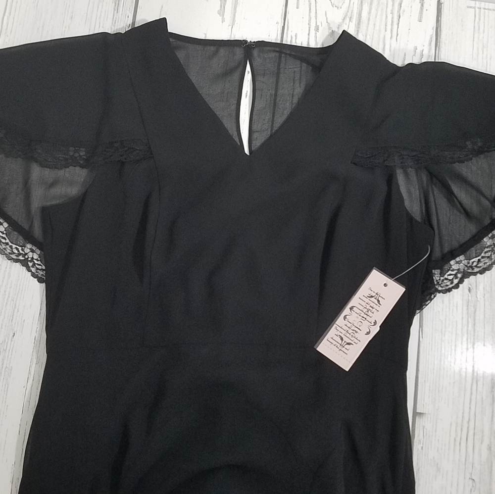 Nanette Lepore Cape Sleeve w Lace Chiffon Dress 6 - Picture 6 of 12